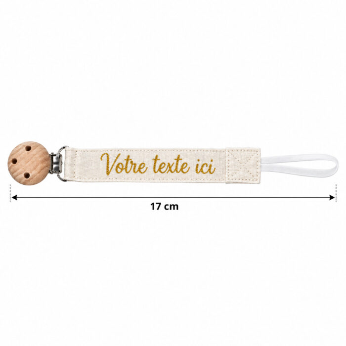 Attache-tétine bébé personnalisée beige avec prénom - Bébé Tendances