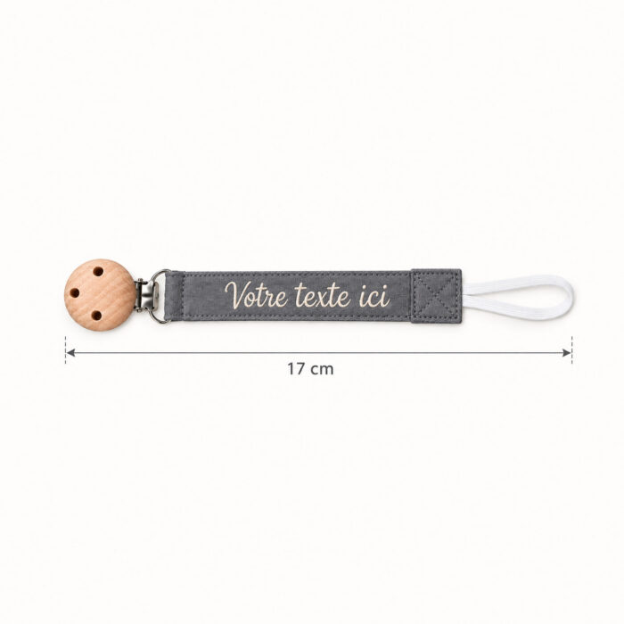 Attache tétine gris personnalisable - Bébé Tendances