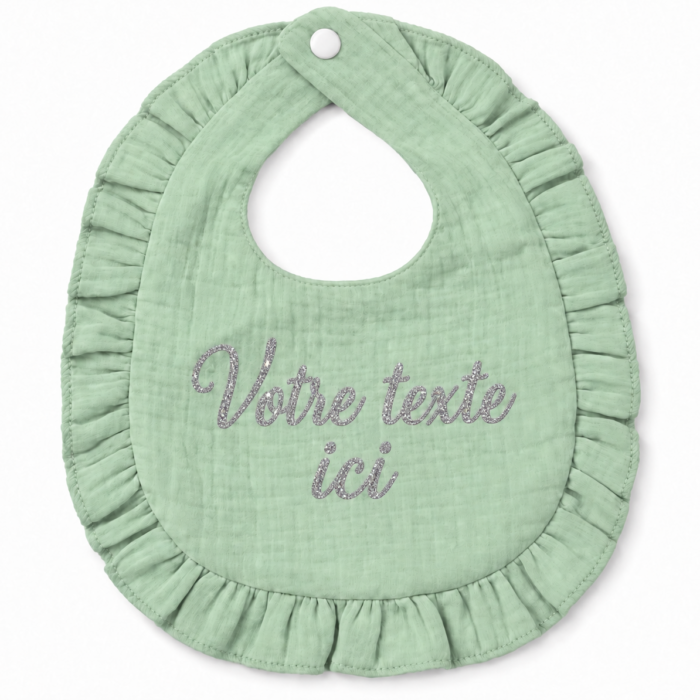 Bavoir Vert Sauge à Volants personnalisable