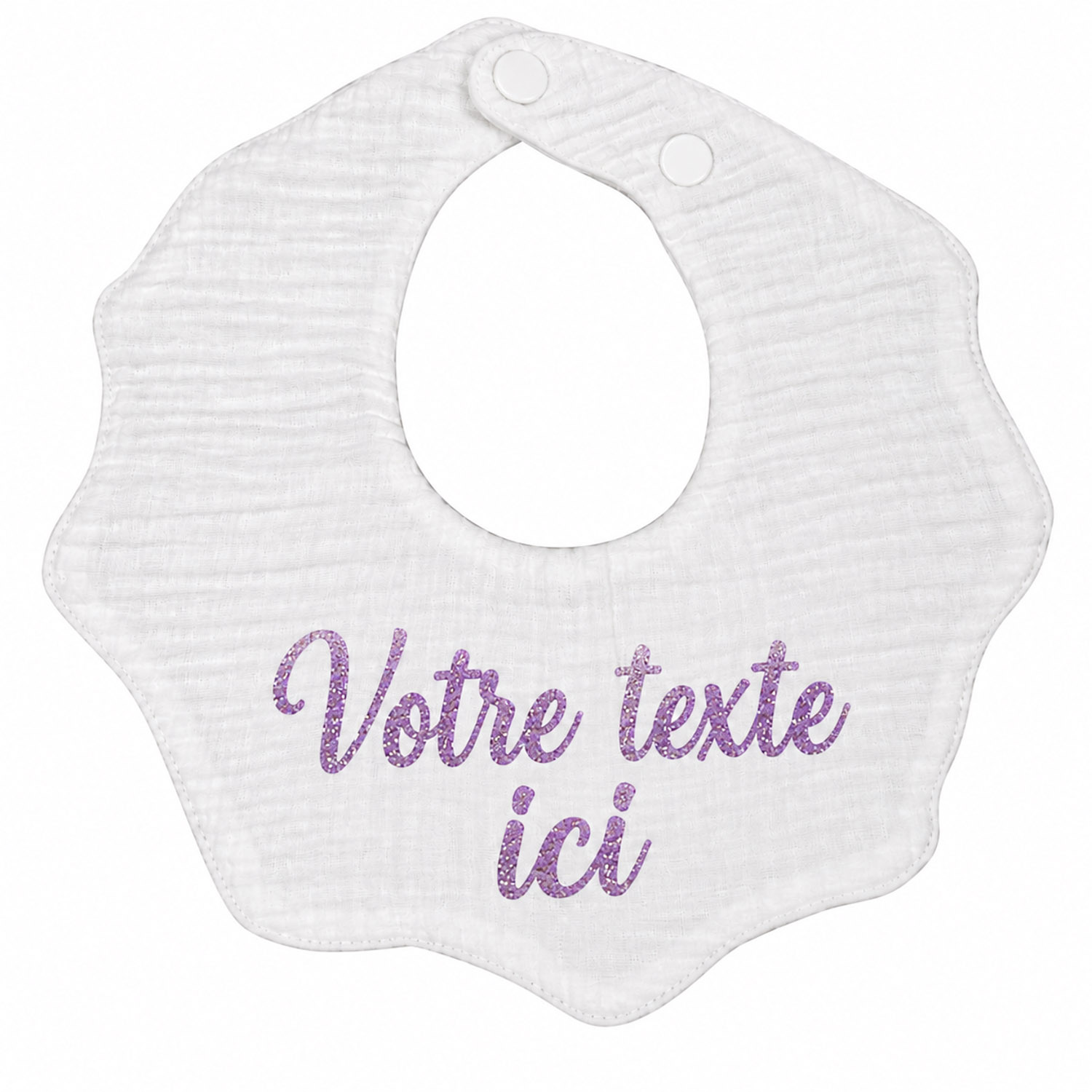 Bavoir bébé blanc personnalisé avec prénom – Forme fleur en gaze de coton - Bébé Tendances