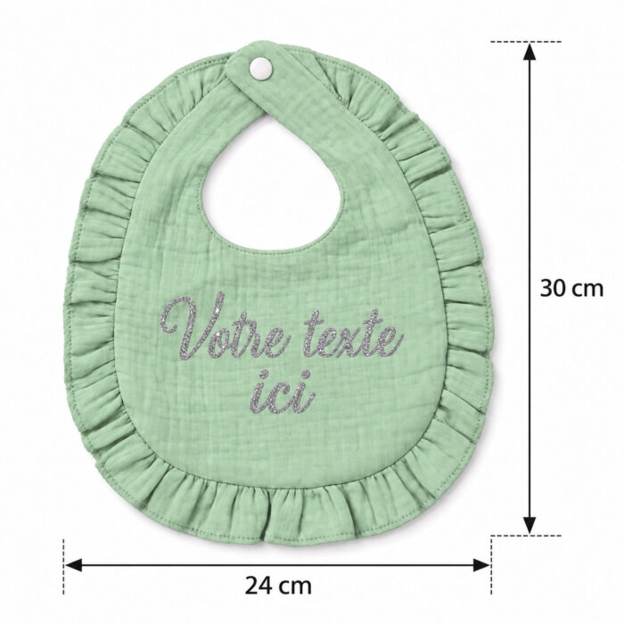 Bavoir bébé personnalisé vert sauge à volants avec prénom - Bébé Tendances