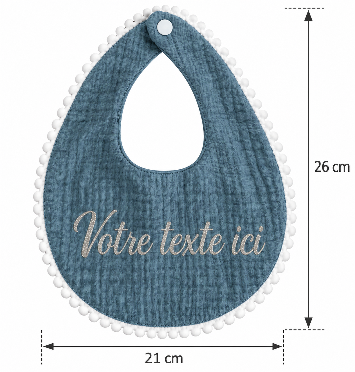 Bavoir bleu canard à galon personnalisable – Image 2