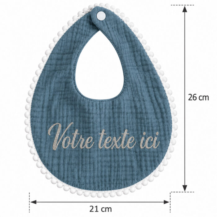 Bavoir bleu canard à galon personnalisable - Bébé Tendances