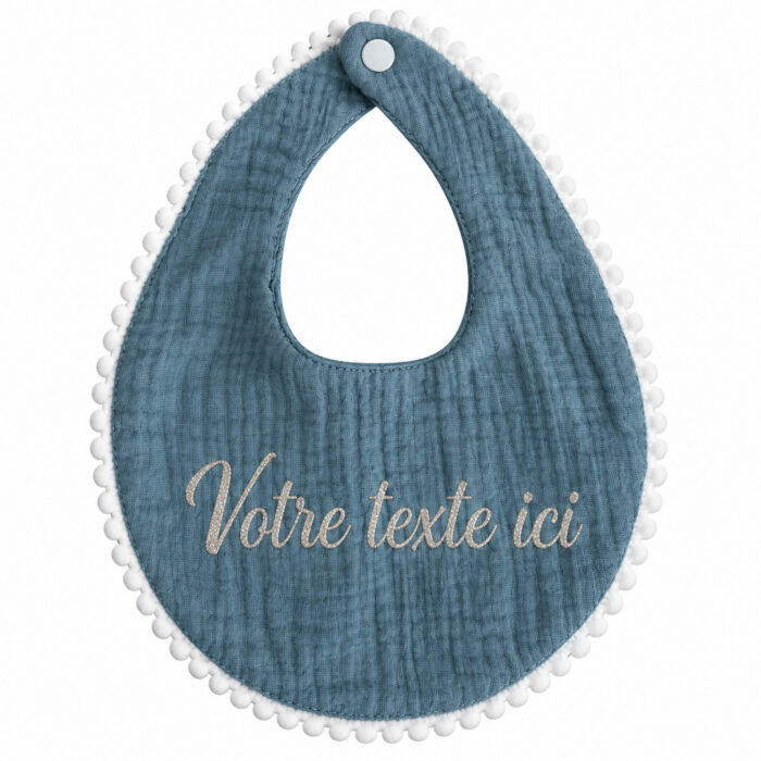 Bavoir bleu canard à galon personnalisable - Bébé Tendances