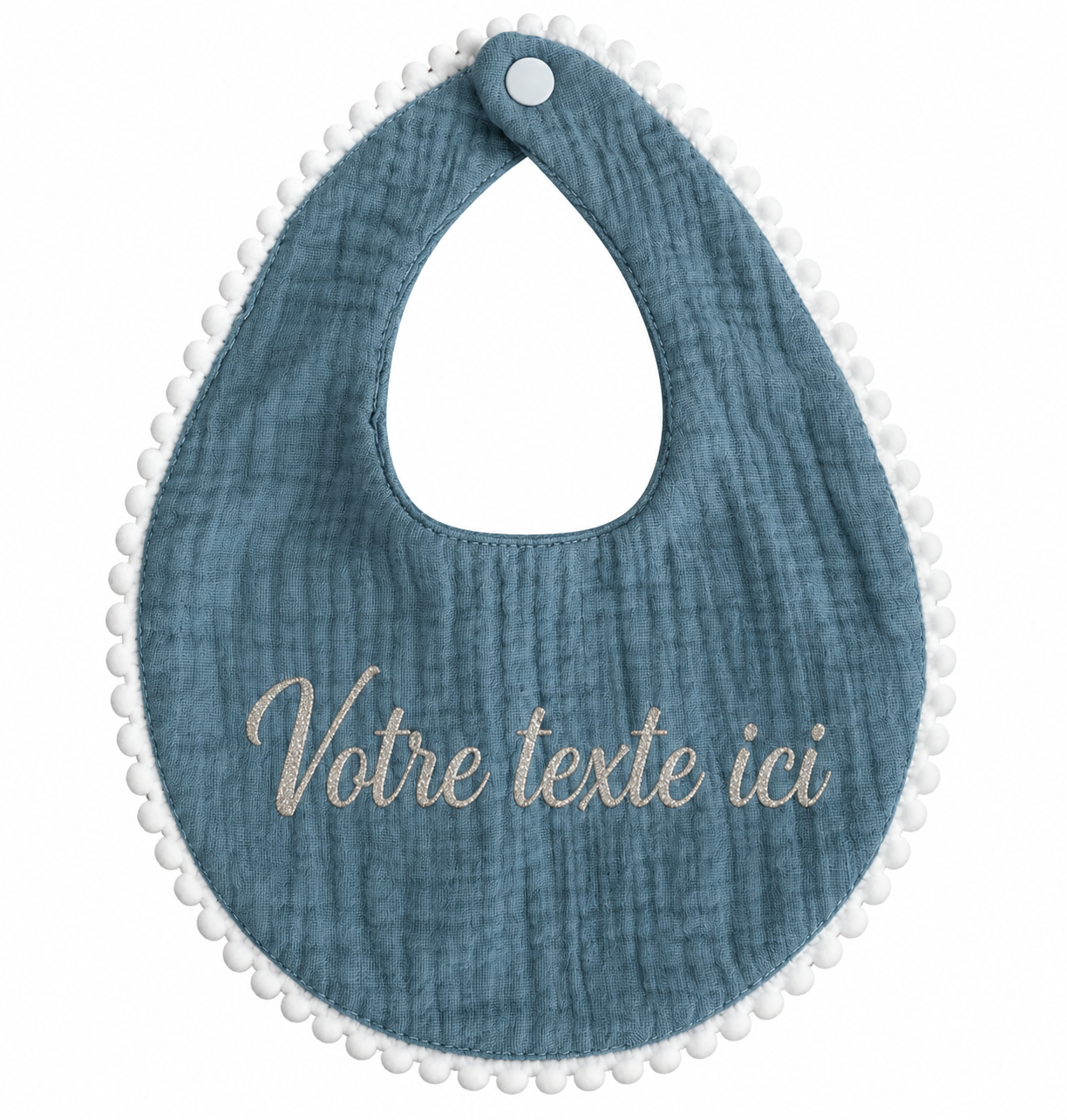 Bavoir bleu canard à galon personnalisable