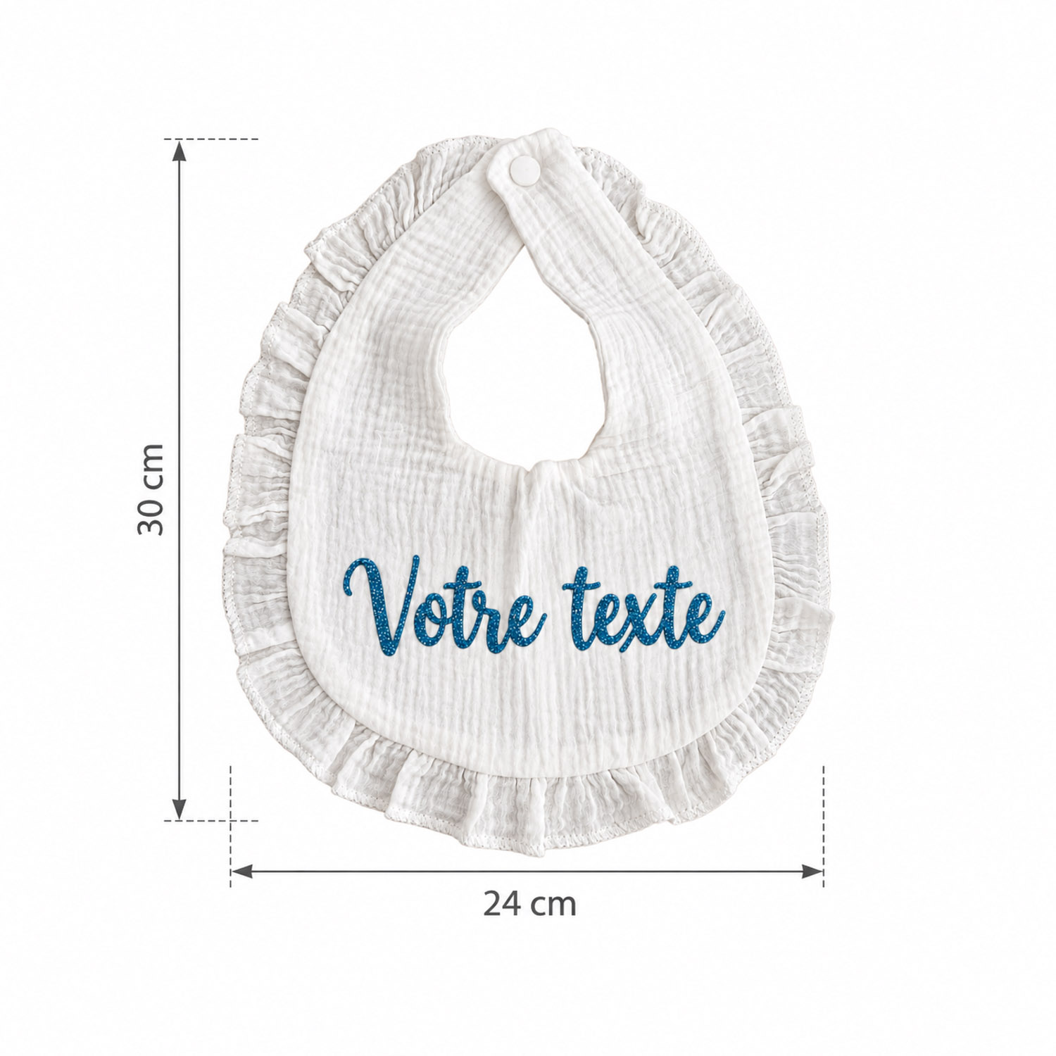 Bavoir en mousseline blanc personnalisé – Image 2