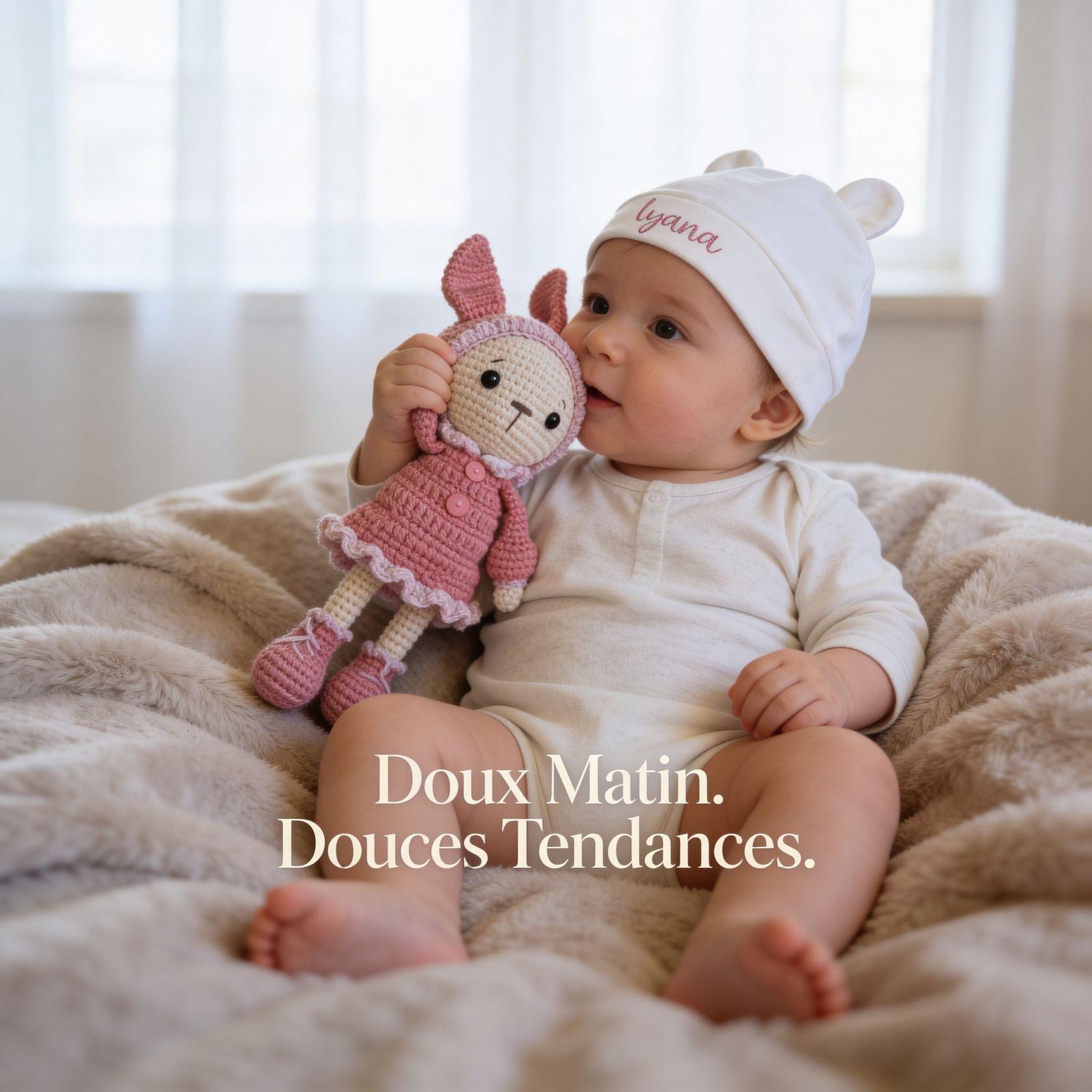 Bonnet de naissance blanc personnalisable – Image 3