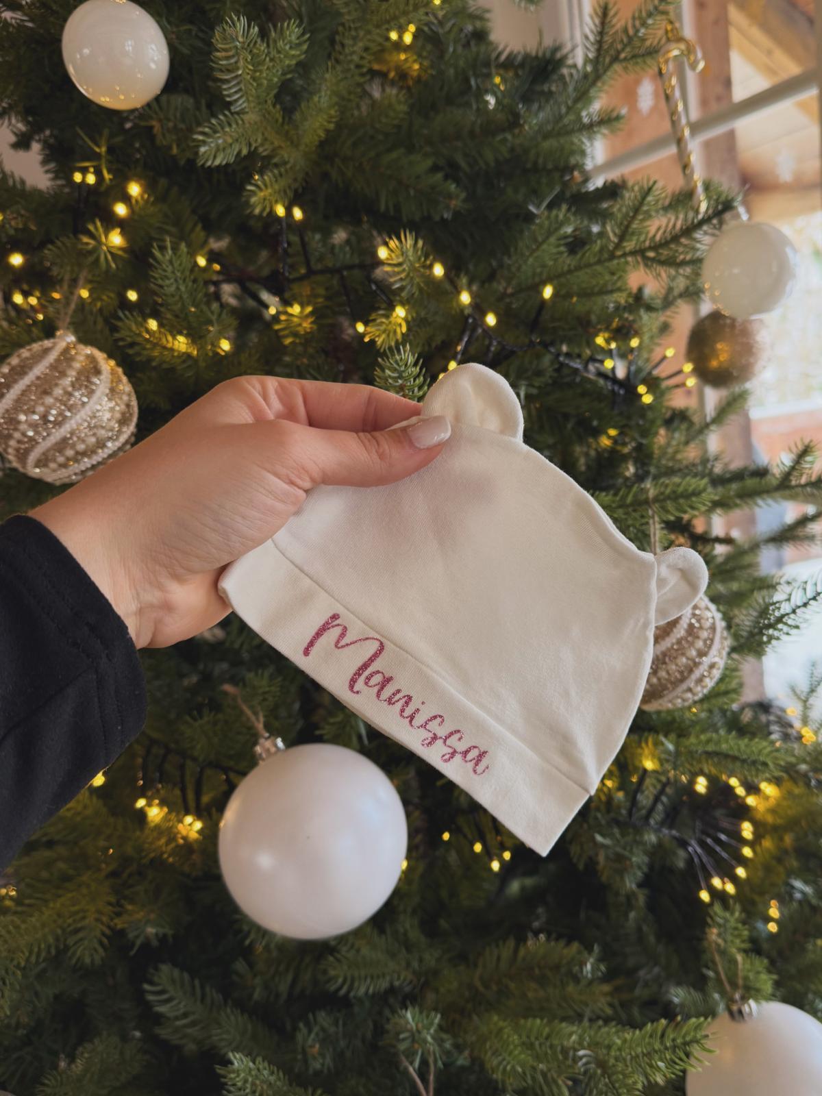 Bonnet de naissance blanc personnalisable – Image 4