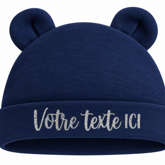 Bonnet de naissance  bleu marine personnalisable