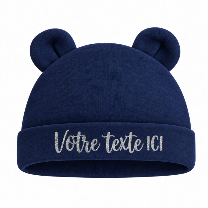 Bonnet de naissance  bleu marine personnalisable