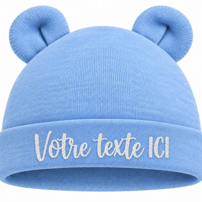 Bonnet de naissance bleu personnalisable