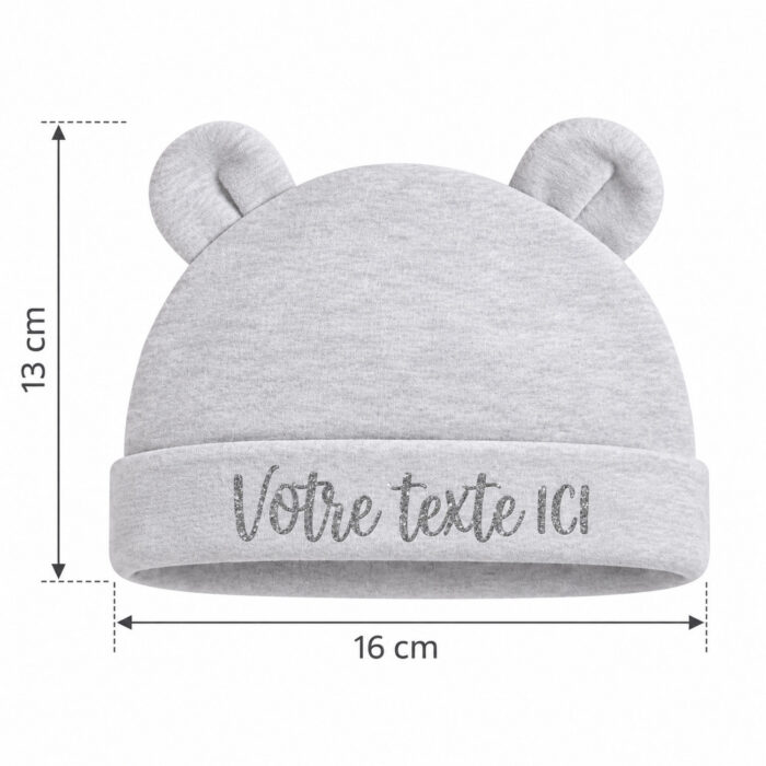 Bonnet de naissance gris personnalisable - Bébé Tendances