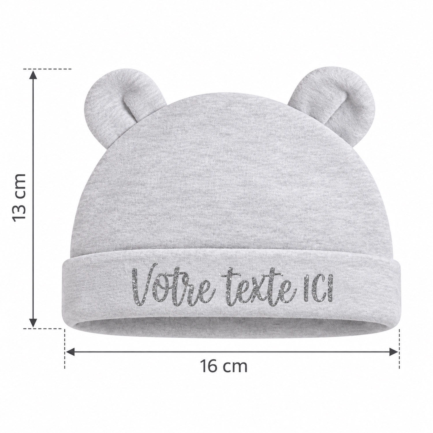 Bonnet de naissance gris personnalisable - Bébé Tendances