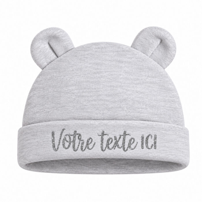 Bonnet de naissance gris personnalisable - Bébé Tendances