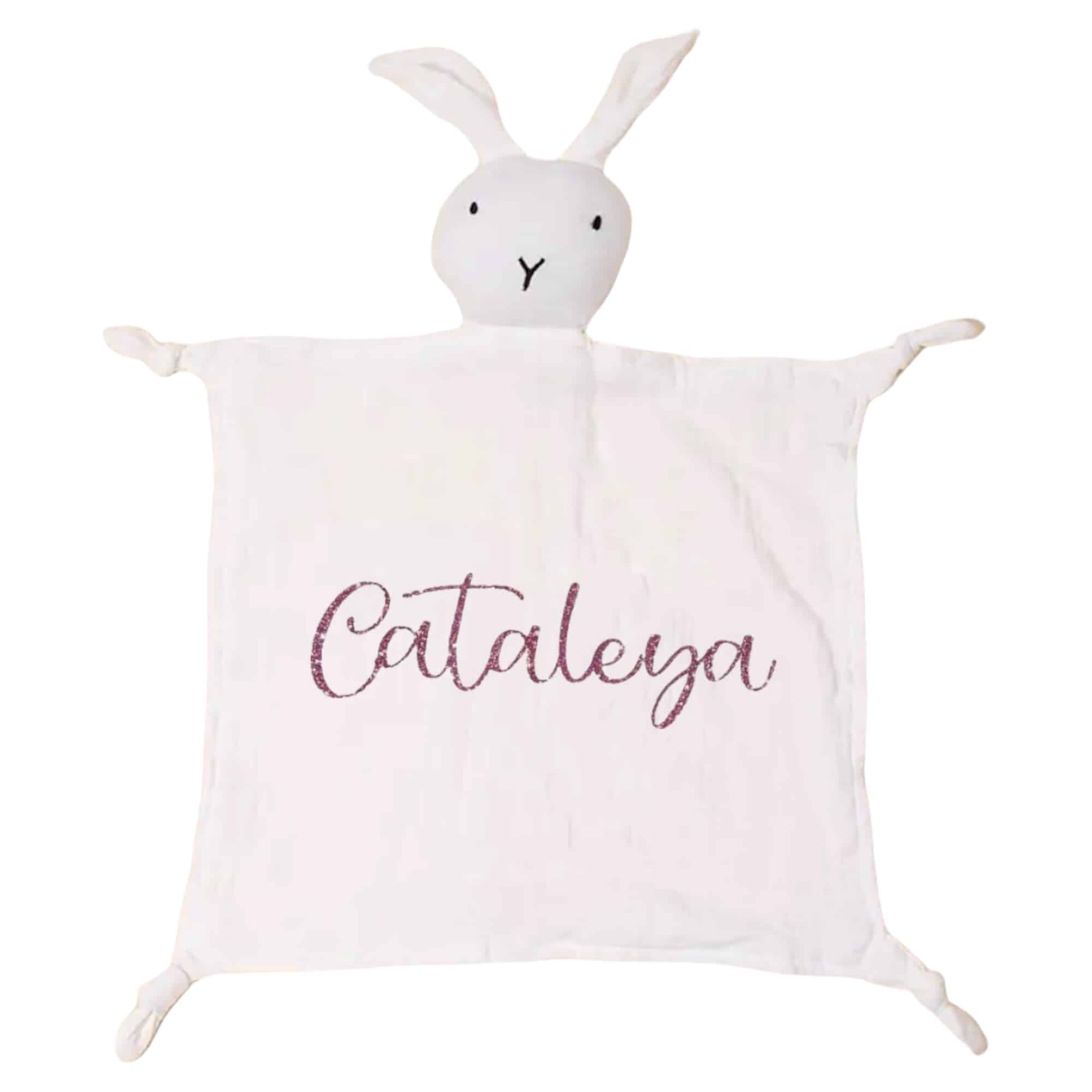 Coffret personnalisable couverture polaire légère, doudou lapin et attache tétine - Bébé Tendances