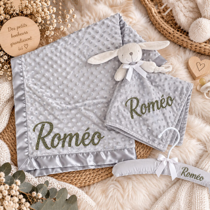 Coffret personnalisé gris - 3 pièces - Bébé Tendances