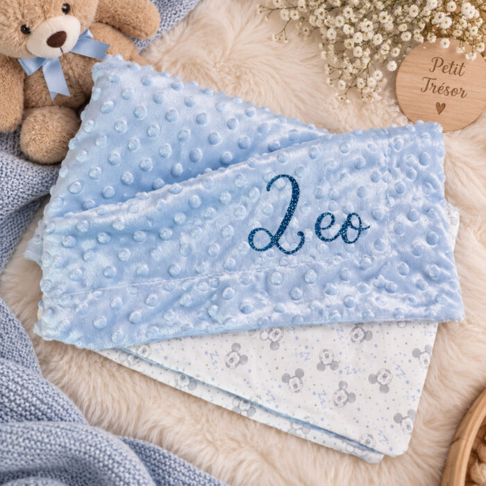 Couverture à bulles Mickey bleu personnalisable - Bébé Tendances