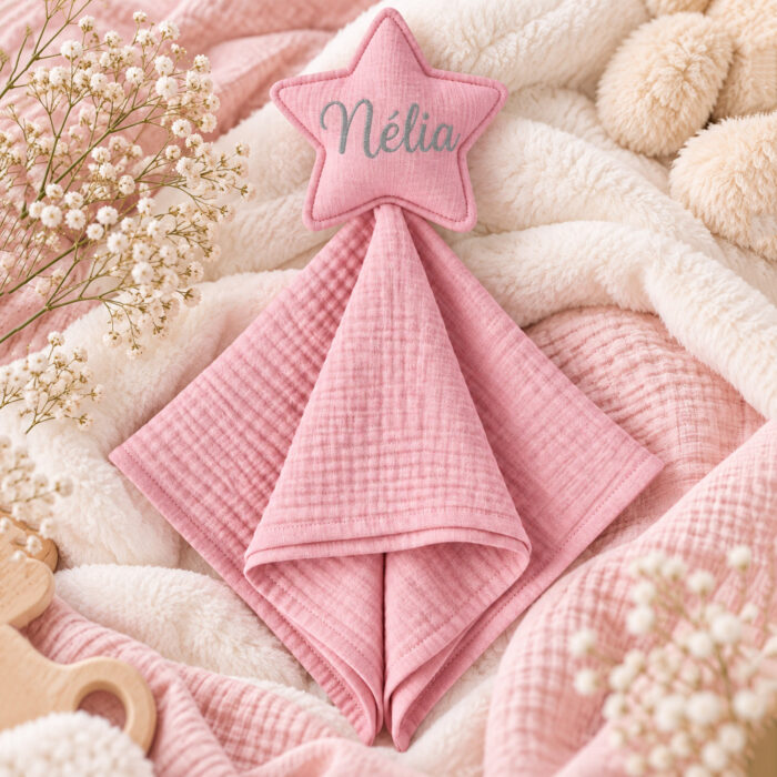 Doudou étoile rose personnalisable - Bébé Tendances
