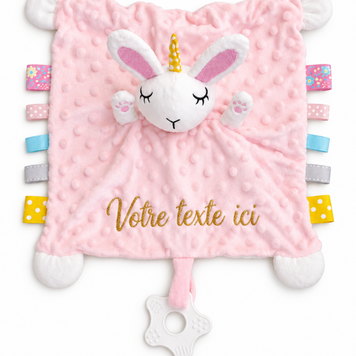 Doudou lapin rose personnalisable