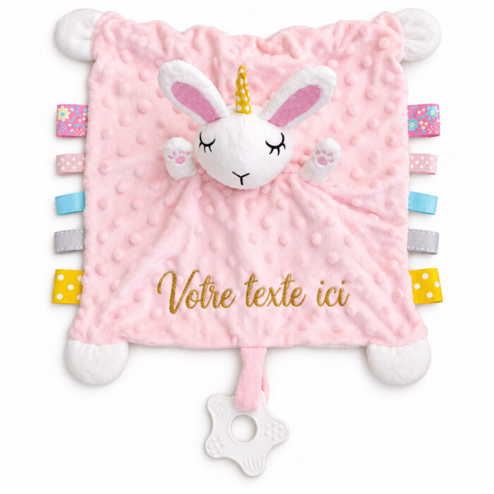 Doudou lapin rose personnalisable - Bébé Tendances