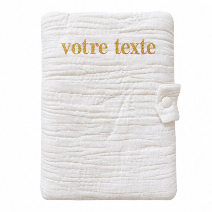 Protège carnet de santé bébé personnalisable en gaze de coton blanc - prénom au choix - Bébé Tendances