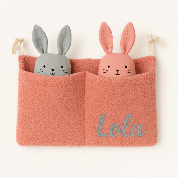 Rangement suspendu lit bébé rose personnalisable - Bébé Tendances